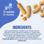 Multiple canisters of Gerber mild cheddar baby snacks arranged together