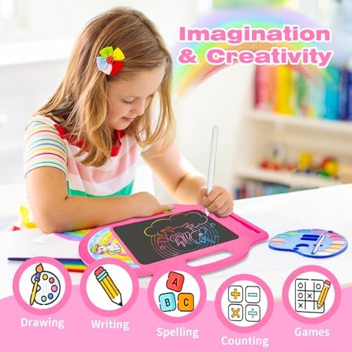 Pink unicorn drawing board for kids with stylus
