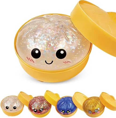 Kangerse glitter dumpling squishy toy front view showing clear bao bun design with sparkling white glitter.