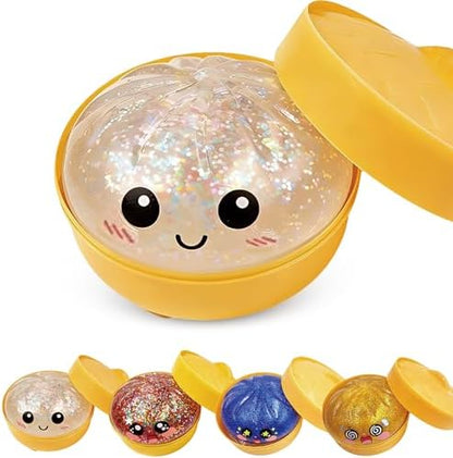 Kangerse glitter dumpling squishy toy front view showing clear bao bun design with sparkling white glitter.