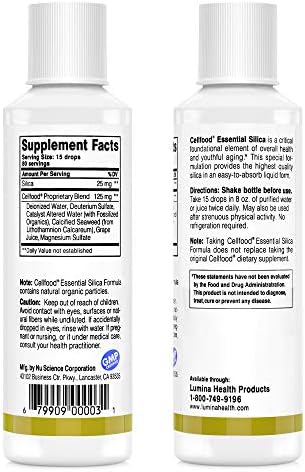 Cellfood Essential Silica liquid supplement packaging and ingredients label