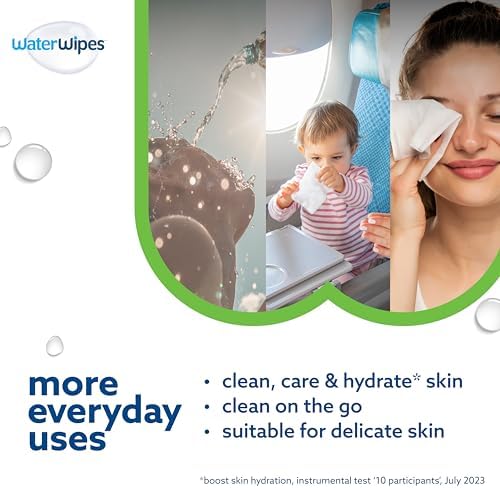 WaterWipes sensitive plus hydrating boost baby wipes pack resting on a clean white background