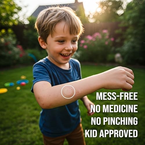 Quitch chemical free bug bite stickers next to an outdoor travel first aid kit.