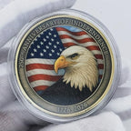 HYuMCCyhT American Semiquincentennial commemorative coin reverse side illustrating the Declaration of Independence signing details