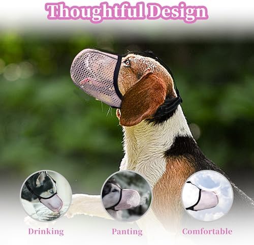 Extra small dog wearing comfortable pink Joypaws basket muzzle