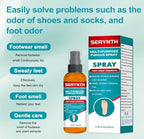 Probiotic bacteria formula foot spray being applied inside athletic sneakers