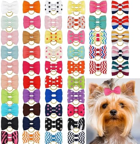 Close up of Yxiang pet hair bows showing polka dot ribbon detail