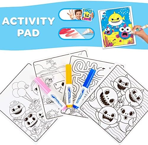 Mess free coloring paper showing baby shark characters magically turning colorful