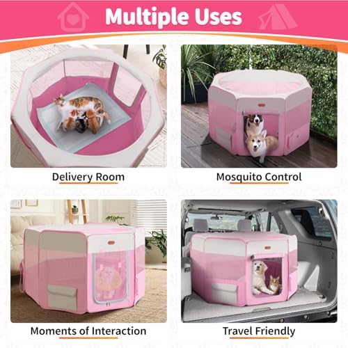 Seiyierr Dog Playpen, Portable Pet Play Pen Foldable Carrying Case, Puppy Pens Outsid for Small Cat Indoor/Outdoor, Removable Mesh Shade Cover - Image 6