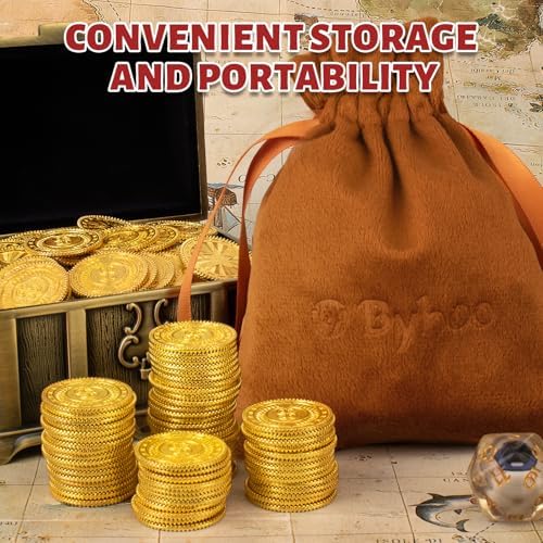 Byhoo metal gold coins being held in a hand to demonstrate their realistic size and weight