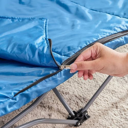 Close up of the durable steel construction joints on the Regalo portable kids cot.