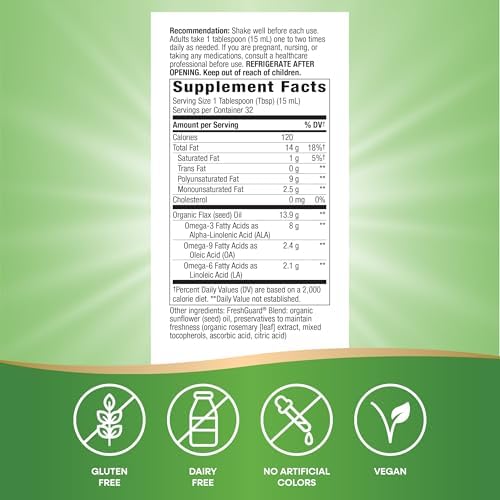 Nature's Way Organic Flax Oil bottle size perspective