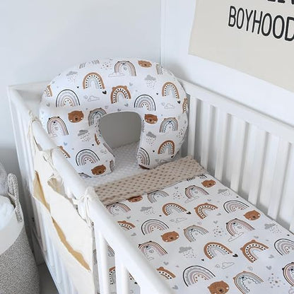 Nursing pillow cover installed on a U-shaped infant support pillow