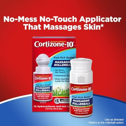 Side profile of the Cortizone 10 massaging rollerball packaging showing aloe vera enrichment.