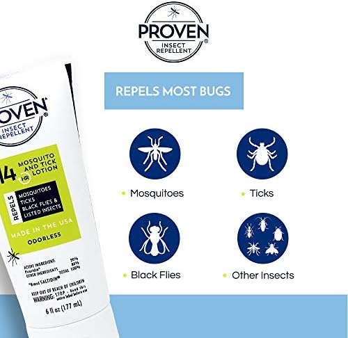 Side view of Proven family safe DEET free mosquito lotion containers showing application instructions.