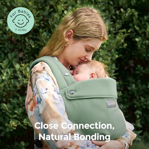 Momcozy ergonomic baby carrier showing M-position support