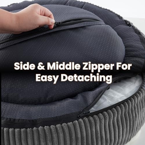 36 inches Donut Dog Bed for Large Dogs - Calming Round Pet Bed with Removable&Washable Cover, Plush Faux Fur & Corduroy, Fits Pets up to 80 lbs(Dark Grey, Large) - Image 7