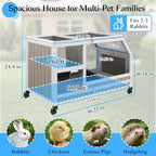 36''L Rabbit Hutch Outdoor with Casters and Run, Wooden Indoor 2 Story Guinea Pig Cage with Divider Panel, Pull Out Tray, Rabbit Duck Bunny House for Small to Medium Animals and Pet Lover, Gray - Image 3