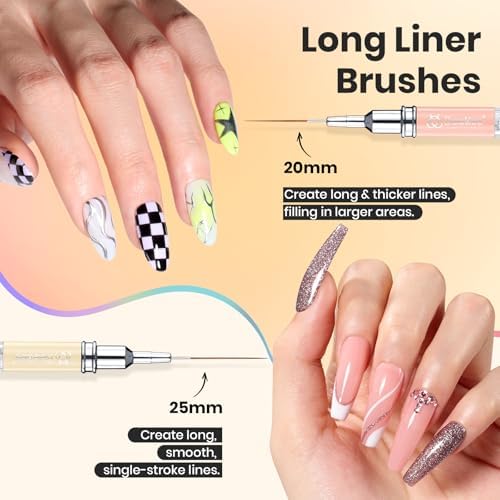 Professional nail art brush set with glitter ergonomic handles