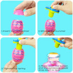 Detailed view of Pinkiwine Easter egg toy launcher mechanism