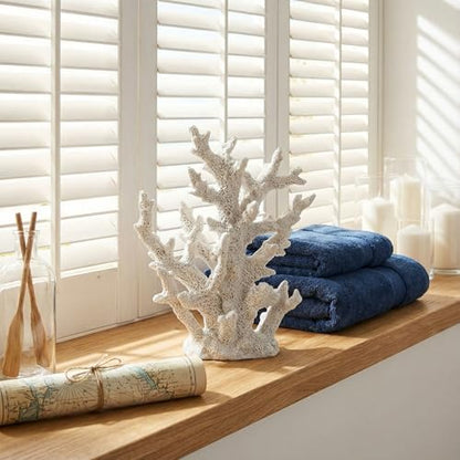TOPZEA heavy resin white coral ornament showcasing the stable flat base design.