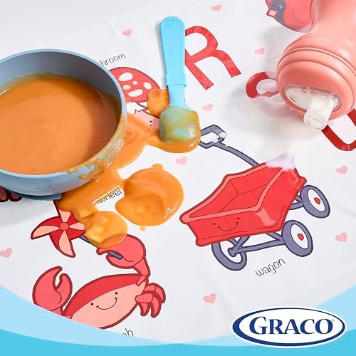 Demonstration of peeling the adhesive backing strips from the Graco toddler placemat.