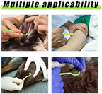 Four sizes of tick removal hooks for dogs and humans