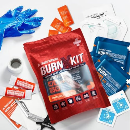 Everlit trauma shears and medical gauze for emergency burn care