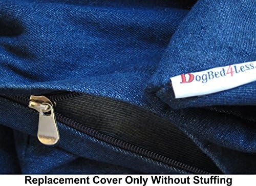 Dogbed4less blue denim pet bed zipper replacement cover packaging view.