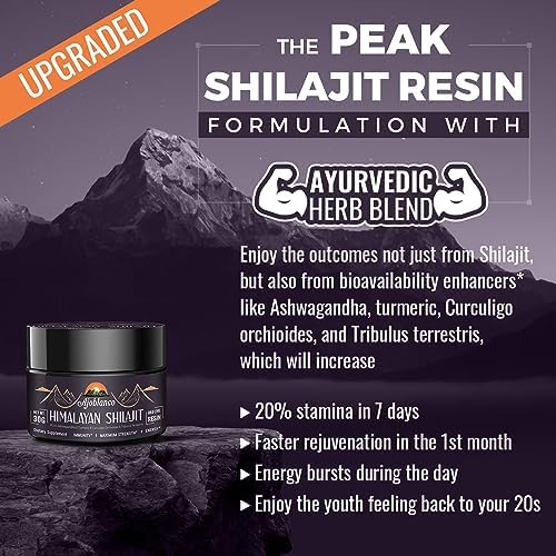 Premium gold level shilajit tar resin with measuring stick accessory.
