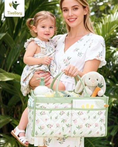 Tivellary nursery storage basket with diapers and baby essentials