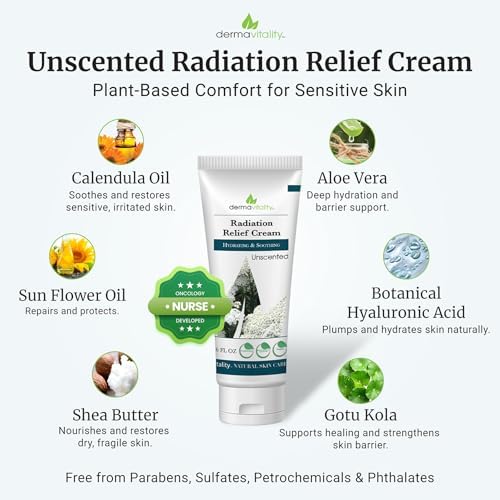 Calendula-based radiation relief cream for sensitive skin showing natural ingredients.