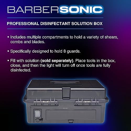 BaBylissPRO BarberSONIC solution box with trimmer guards arranged inside the removable guard tray.