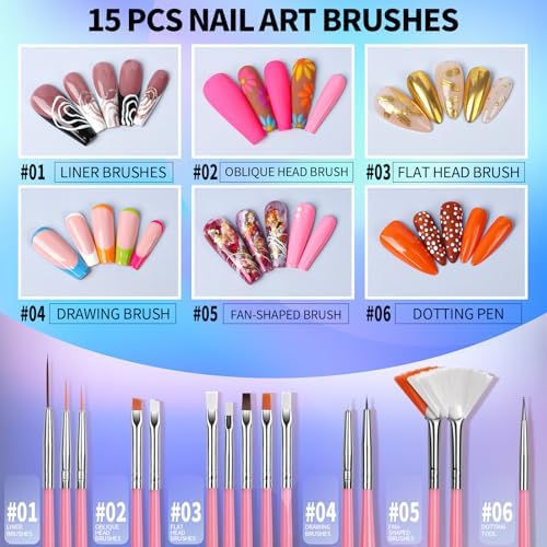 Fandamei nail art brushes showing varied head types for detailed designs