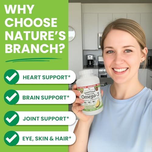 Nature's Branch fish oil bottle highlighting EPA and DHA potency levels