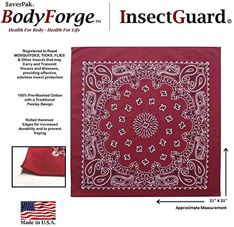 Close up of the paisley pattern on the InsectGuard beige cotton bandana