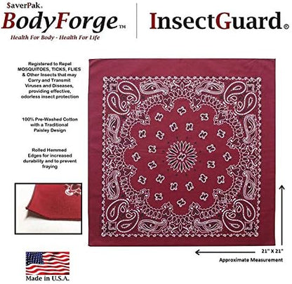 Close up of the paisley pattern on the InsectGuard beige cotton bandana