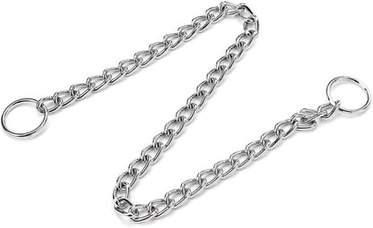 Silver metal dog chain collar showing the heavy duty link thickness.