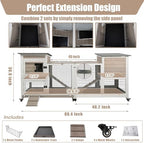 PetsCosset Rabbit Hutch Indoor 40" L Large 2 Story Outdoor Wooden Bunny Hutch with Run, 4 Metal Wheels & 2 Deeper Trays, UV-Proof Panel Rabbit Cage Guinea Pig Pet House for Small-Medium Animals - Image 6