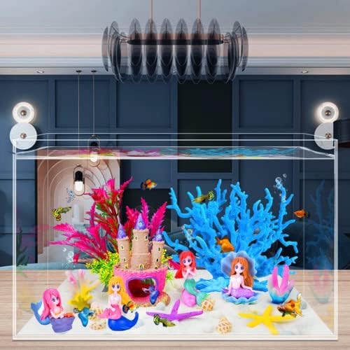 Lohang Kooterfun artificial plastic plants and colorful starfish accessories arranged on aquarium gravel.
