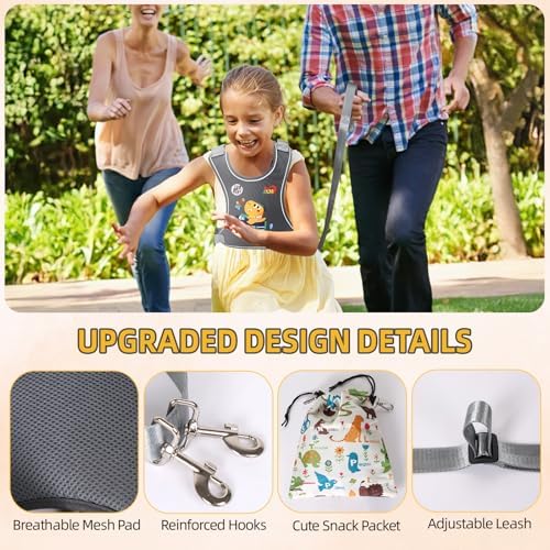 Rear view of Jxm kids safety harness showing storage pouch