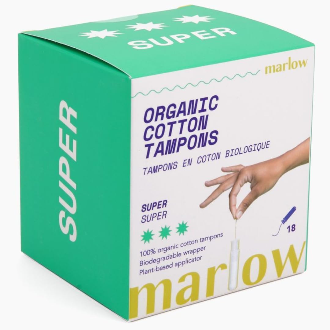Marlow Organic Cotton Super Tampons front view 18 count box