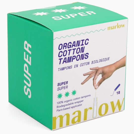 Marlow Organic Cotton Super Tampons front view 18 count box
