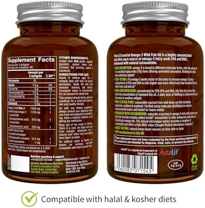 Igennus Ultra Pure Omega 3 1360 mg supplement facts and ingredient label close up