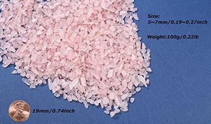 Rose Quartz chips placed on top of indoor succulent soil.