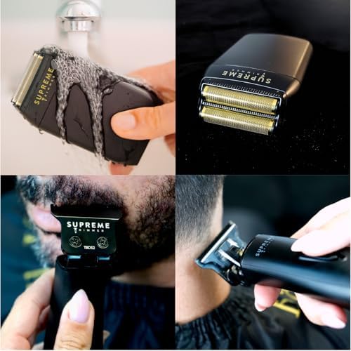 Supreme Trimmer cordless electric razor and beard liner set demonstrating sleek lightweight design for travel