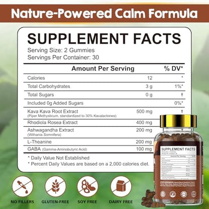 Close up shot of the premium natural kava root extract relaxation gummies bottle.