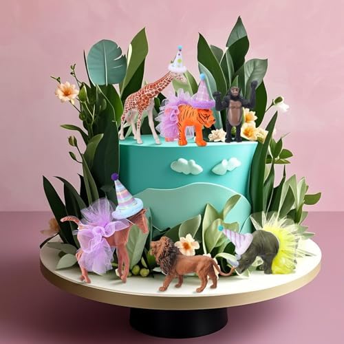 Lion figurine with tutu skirt and mini party hat