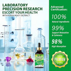 Authentic premium kava root extract liquid supplement bottle on clean background.
