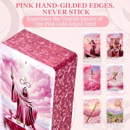 XSYLOHXL pink tarot card deck stacked neatly showing the luxurious thick rigid four hundred GSM paper quality.